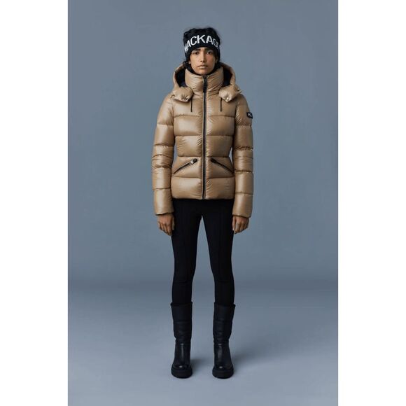 MADALYN lustrous light down jacket with hood for ladies in Camel Size XL $950 - Picture 1 of 12